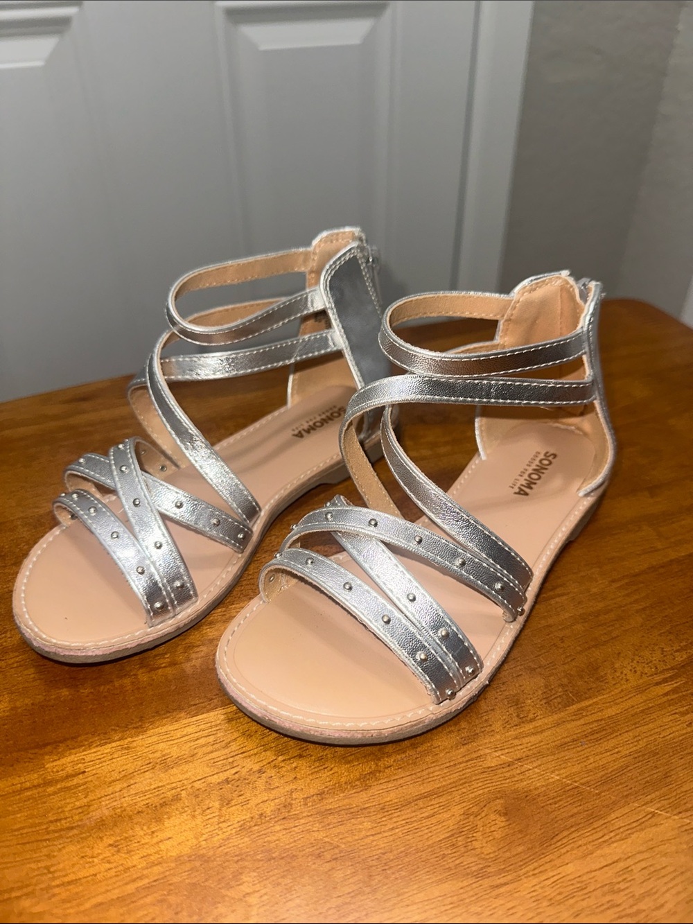 Soma Girls Silver Strappy Sandals with Stud Accents